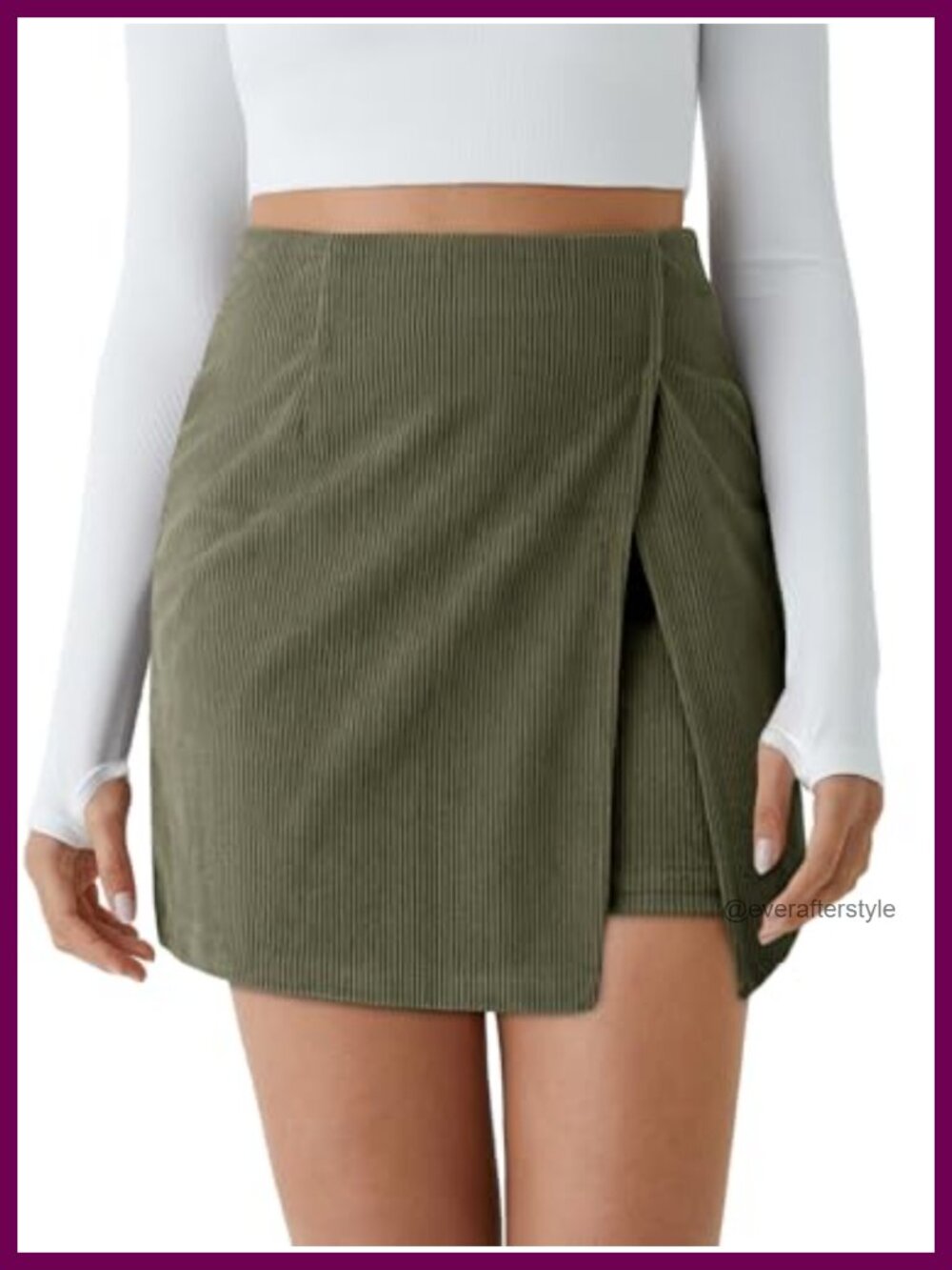 Corduroy Mini Skirt High Waisted A-Line Fall Skirt with Built-In Shorts
